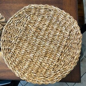 Set of 6 wicker/straw placemats and 6 burlap napkin rings